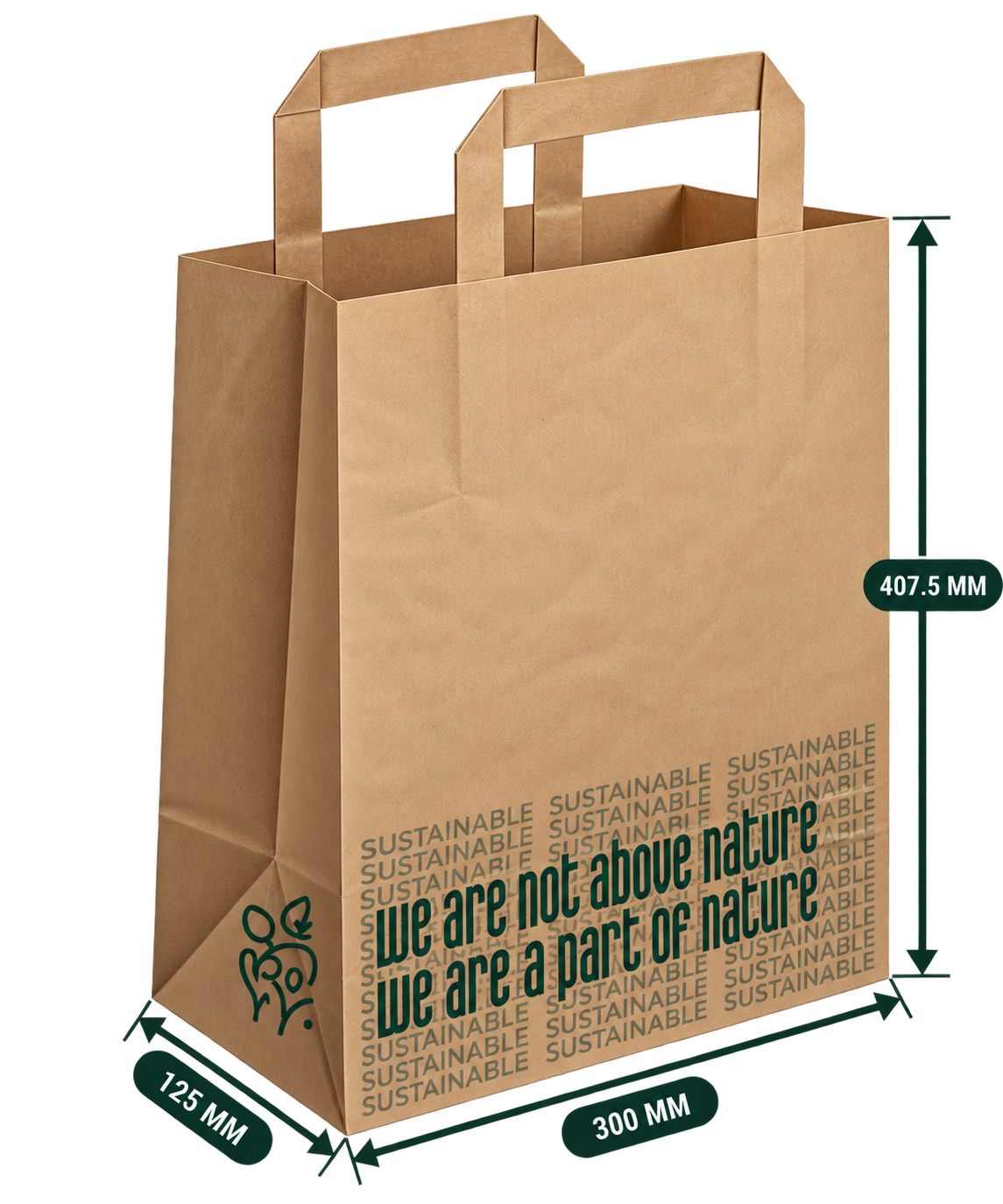 AnnServe Generic Printed Handle Bag Brown Nature Large; 300 x 125 x 407.5 mm width x gusset x body height; 100 GSM