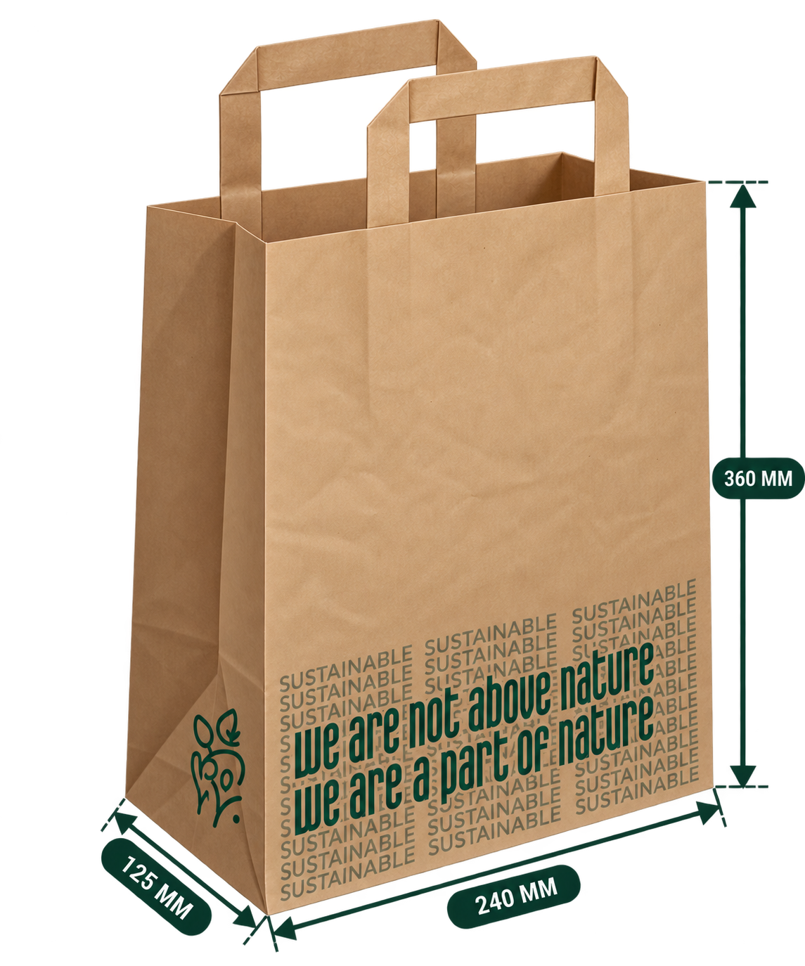 AnnServe Generic Printed Handle Bag Brown Nature Medium; 240 x 125 x 360 mm width x gusset x body height; 100 GSM