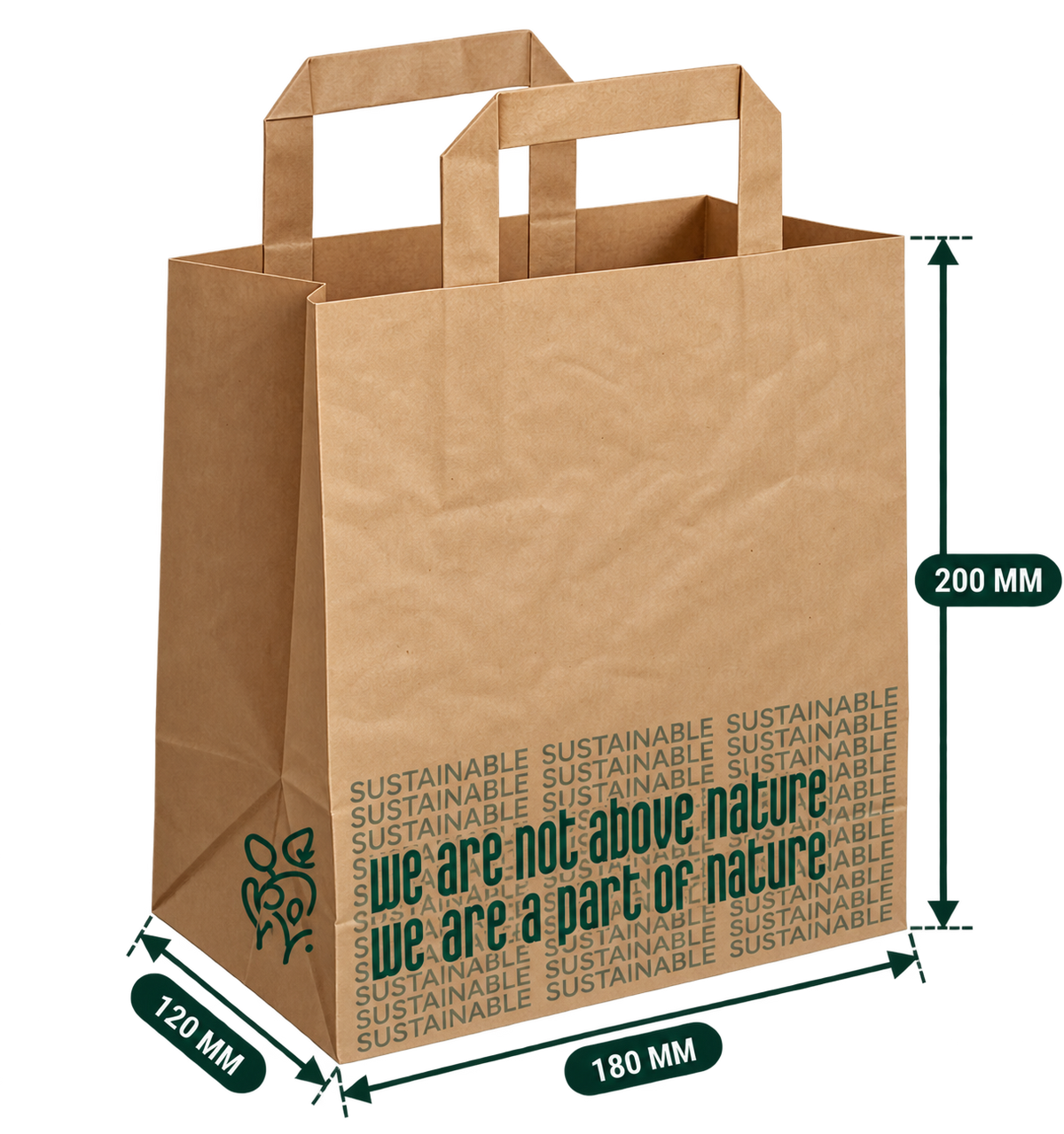 AnnServe Generic Printed Handle Bag Brown Nature Small; 180 x 120 x 200 mm width x gusset x body height; 80 GSM
