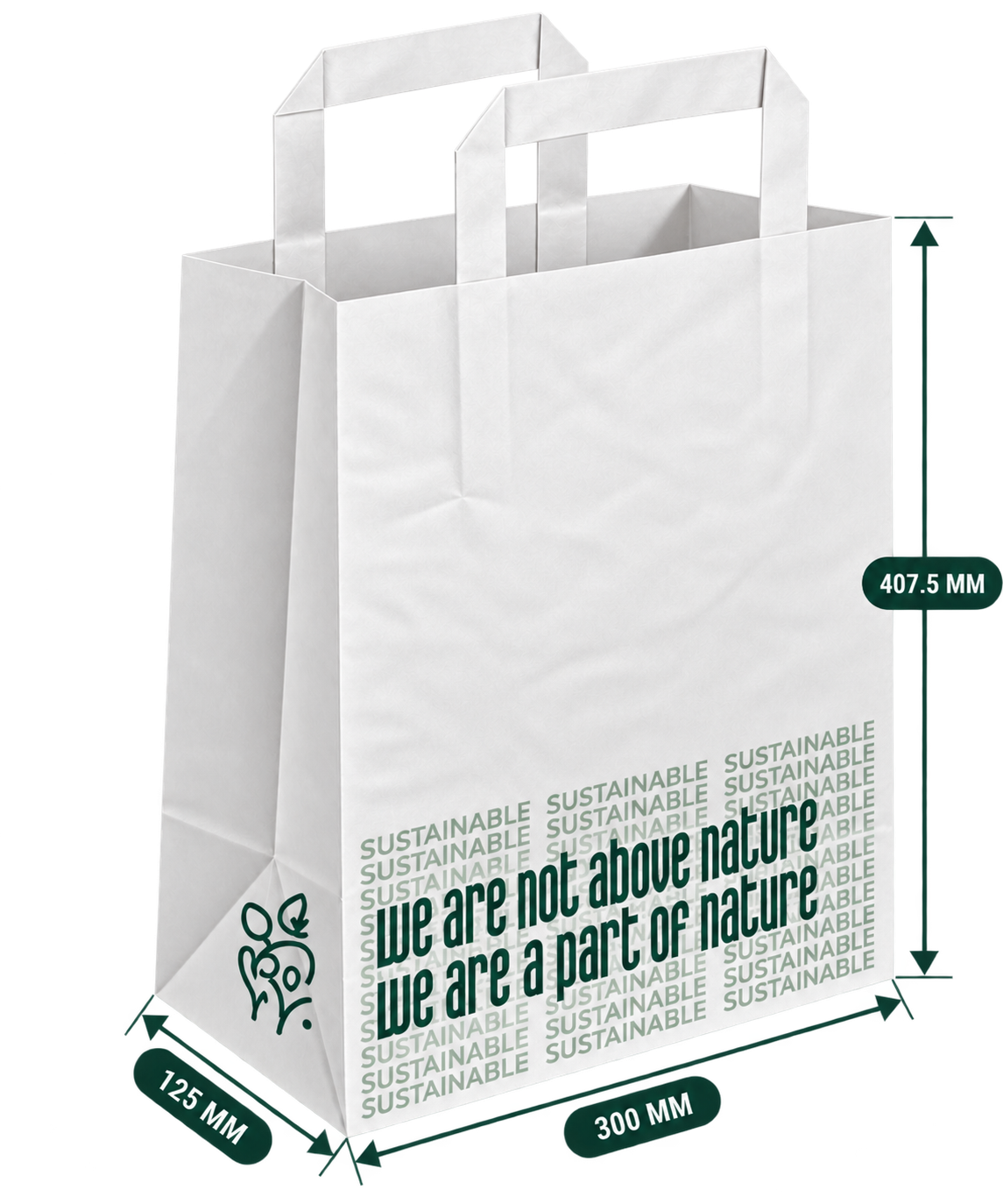 AnnServe Generic Printed Handle Bag White Nature Large; 300 x 125 x 407.5 mm width x gusset x body height; 100 GSM