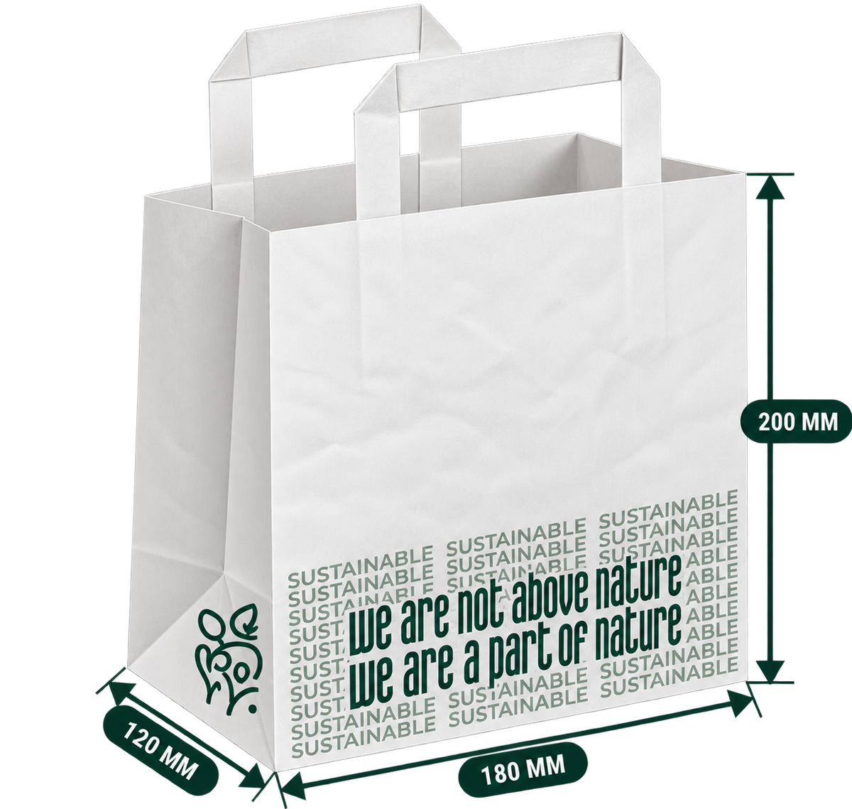 AnnServe Generic Printed Handle Bag White Nature Small; 180 x 120 x 200 mm width x gusset x body height; 80 GSM