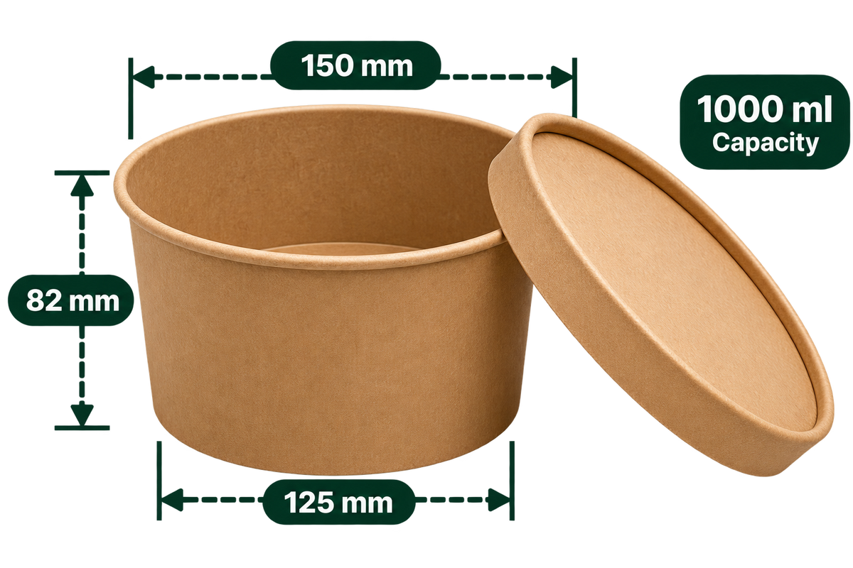 AnnServe Salad Bowl Brown 1000 ml empty bowl; pictured Kraft lid and food are not included