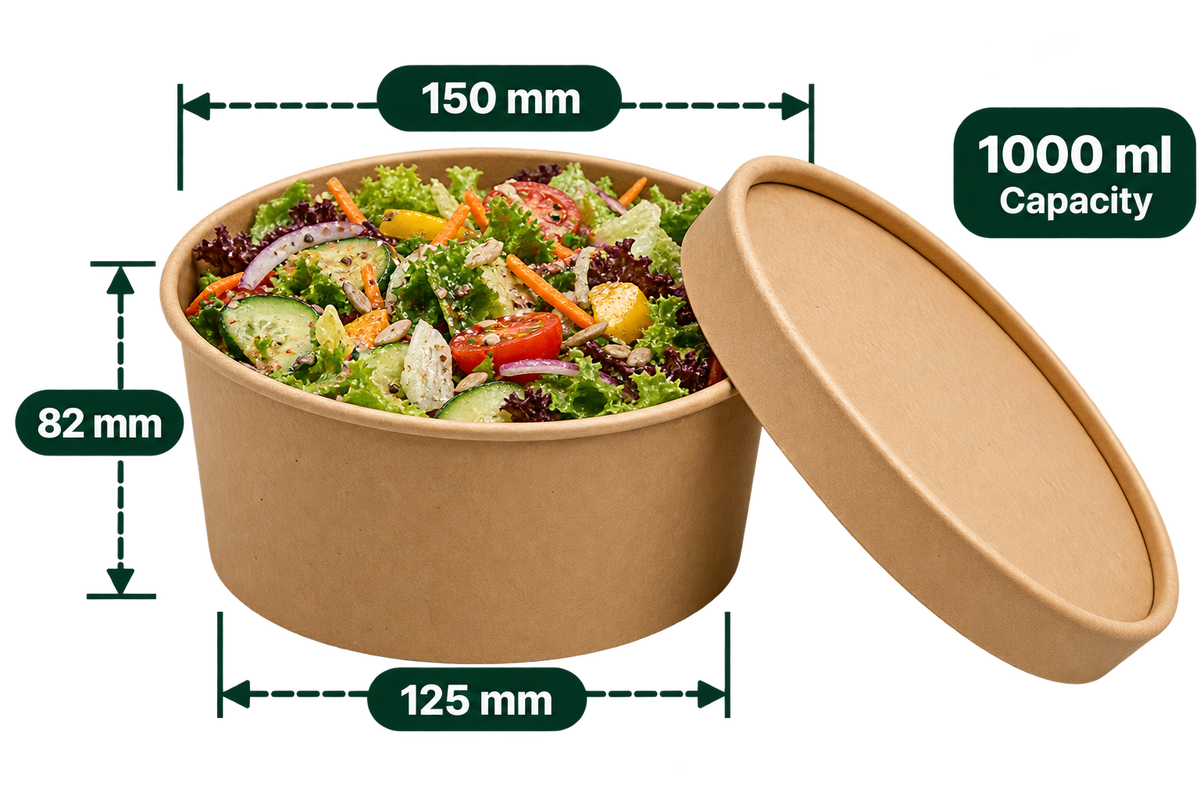 AnnServe Salad Bowl Brown 1000 ml food styling; pictured Kraft lid and food are not included