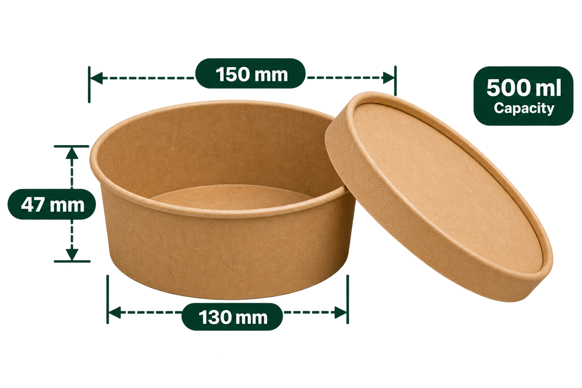 AnnServe Salad Bowl Brown 500 ml empty bowl; pictured Kraft lid and food are not included