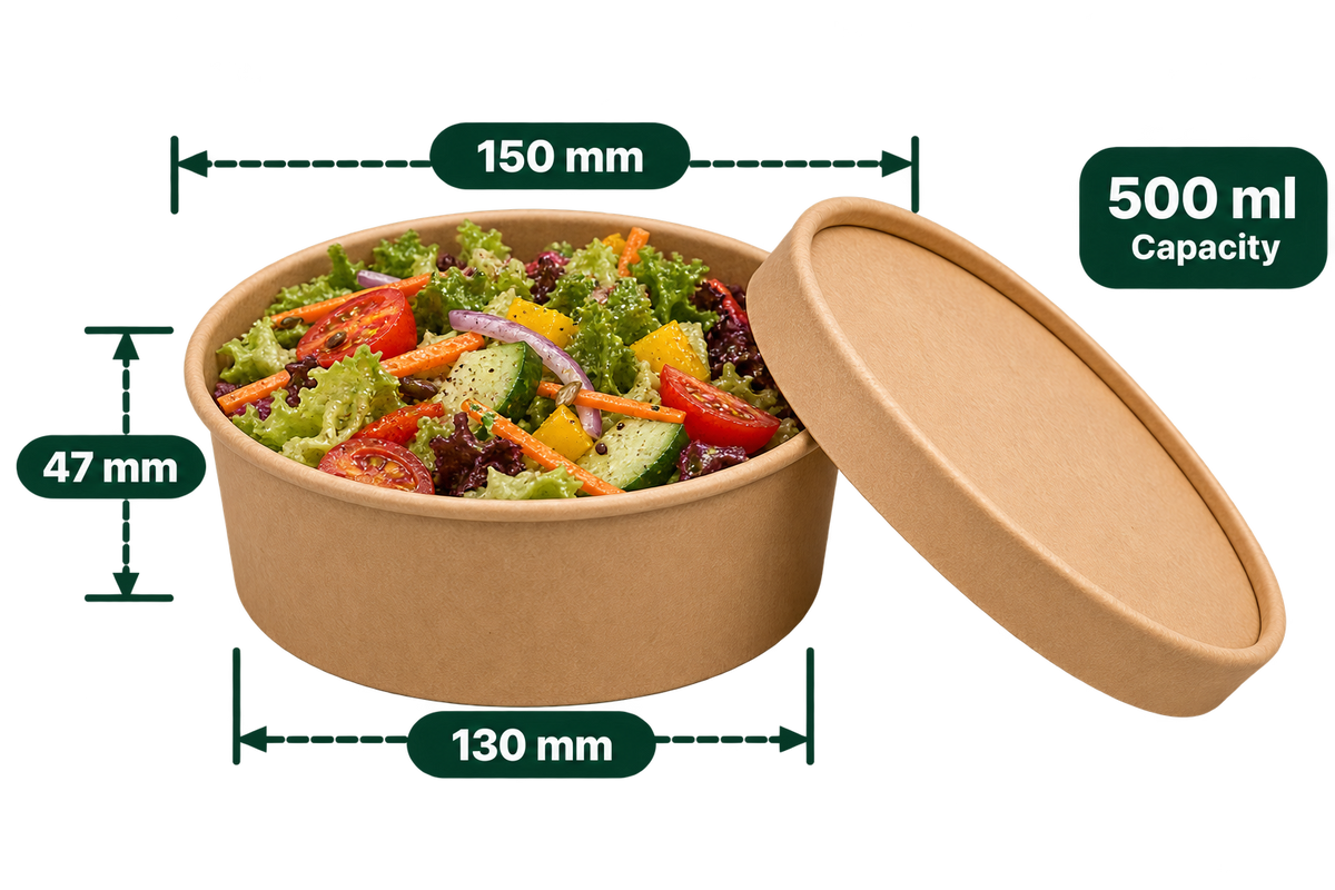 AnnServe Salad Bowl Brown 500 ml food styling; pictured Kraft lid and food are not included