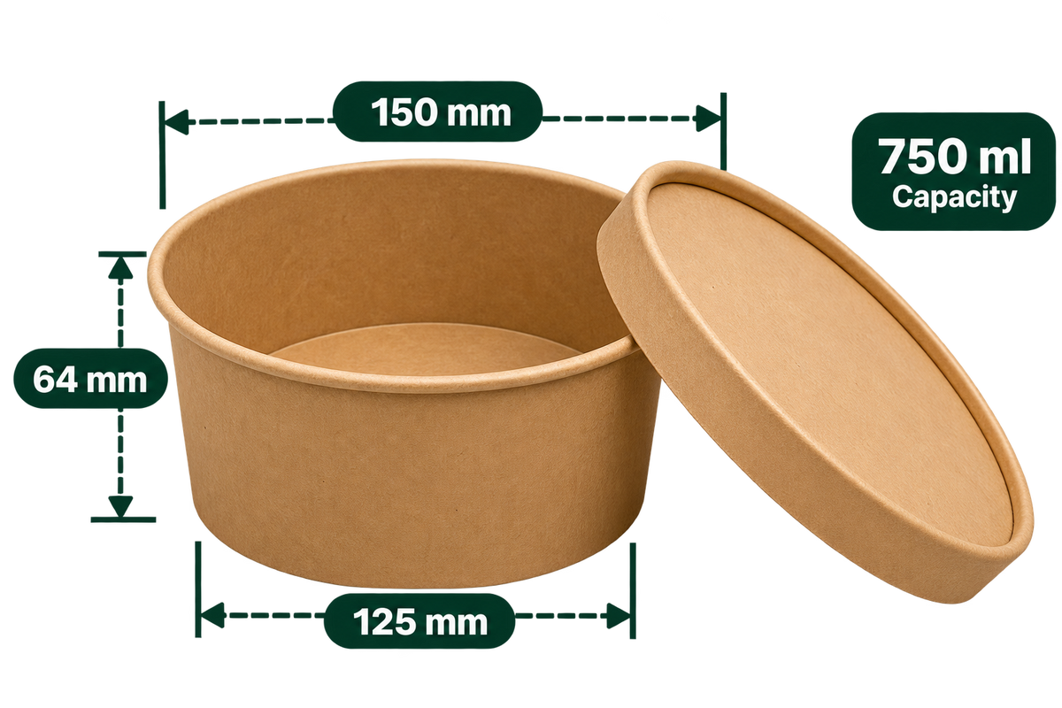 AnnServe Salad Bowl Brown 750 ml empty bowl; pictured Kraft lid and food are not included