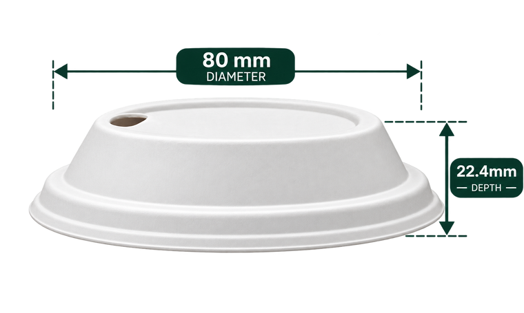 AnnServe Lockable Sipper Lid White 80 mm profile view; 22.4 mm depth