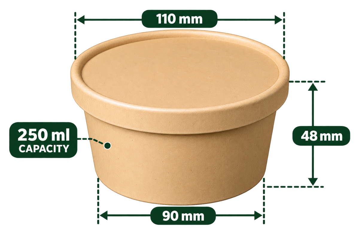 AnnServe Paper Bowl Brown 250 ml empty bowl; matching 110 mm paper lid sold separately; food not included