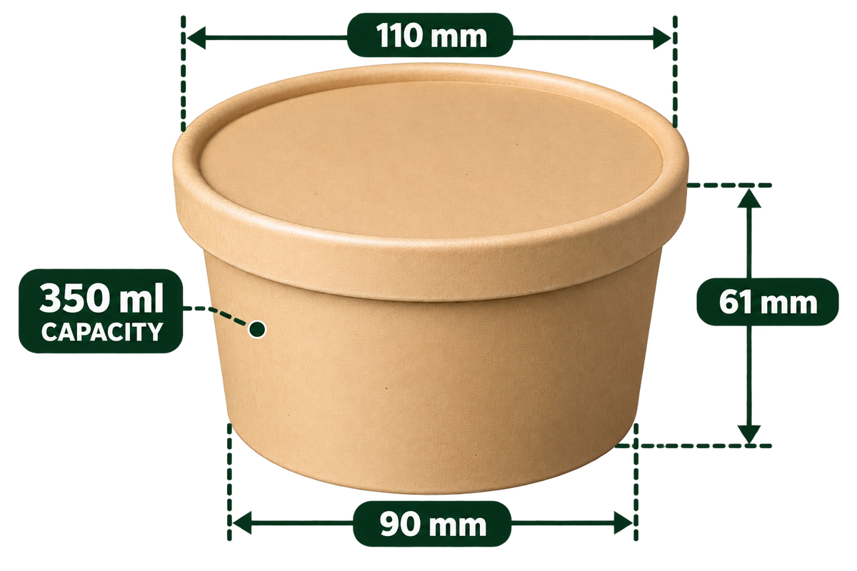 AnnServe Paper Bowl Brown 350 ml empty bowl; matching 110 mm paper lid sold separately; food not included
