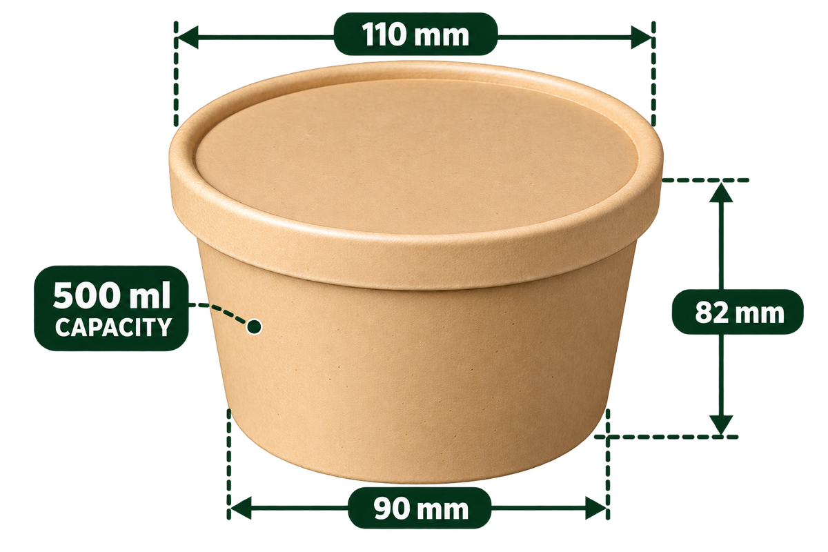 AnnServe Paper Bowl Brown 500 ml empty bowl; matching 110 mm paper lid sold separately; food not included