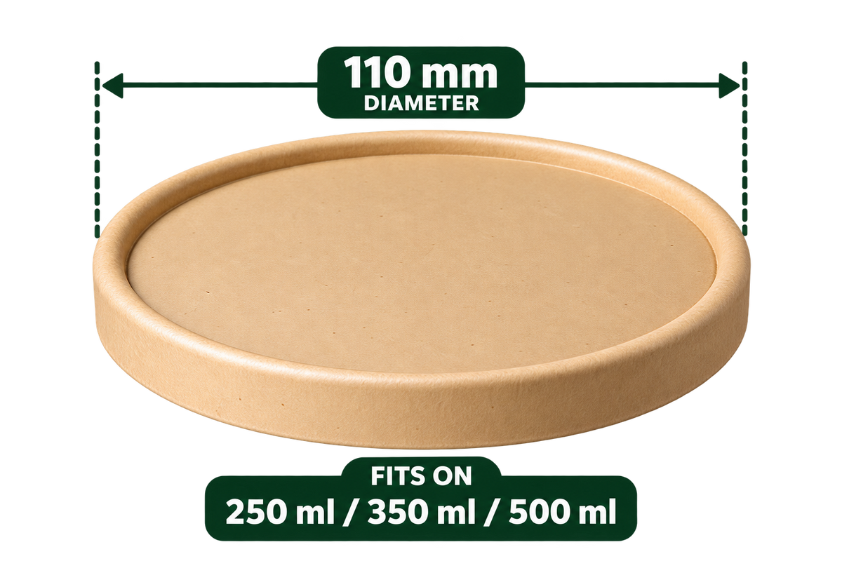 AnnServe Paper Bowl Lid Brown 110 mm; fits matching brown 250 ml / 350 ml / 500 ml Paper Bowls only; bowls sold separately
