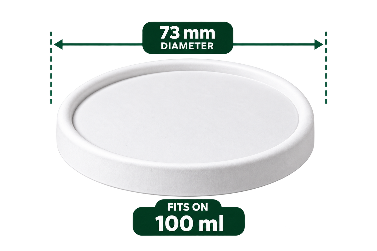 AnnServe Paper Bowl Lid White 73 mm flat paper lid without straw cut; supplied photo labels fit for 100 ml; bowls sold separately
