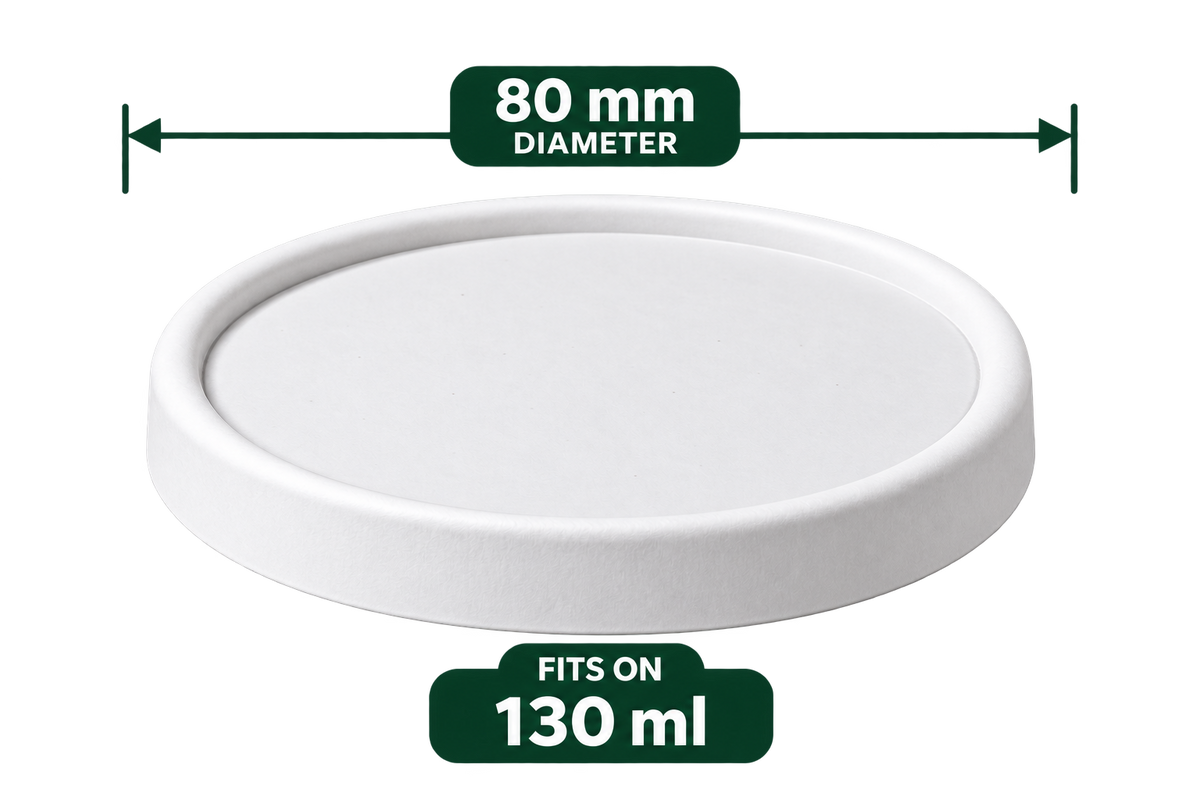 AnnServe Paper Bowl Lid White 80 mm flat paper lid without straw cut; supplied photo labels fit for 130 ml; bowls sold separately
