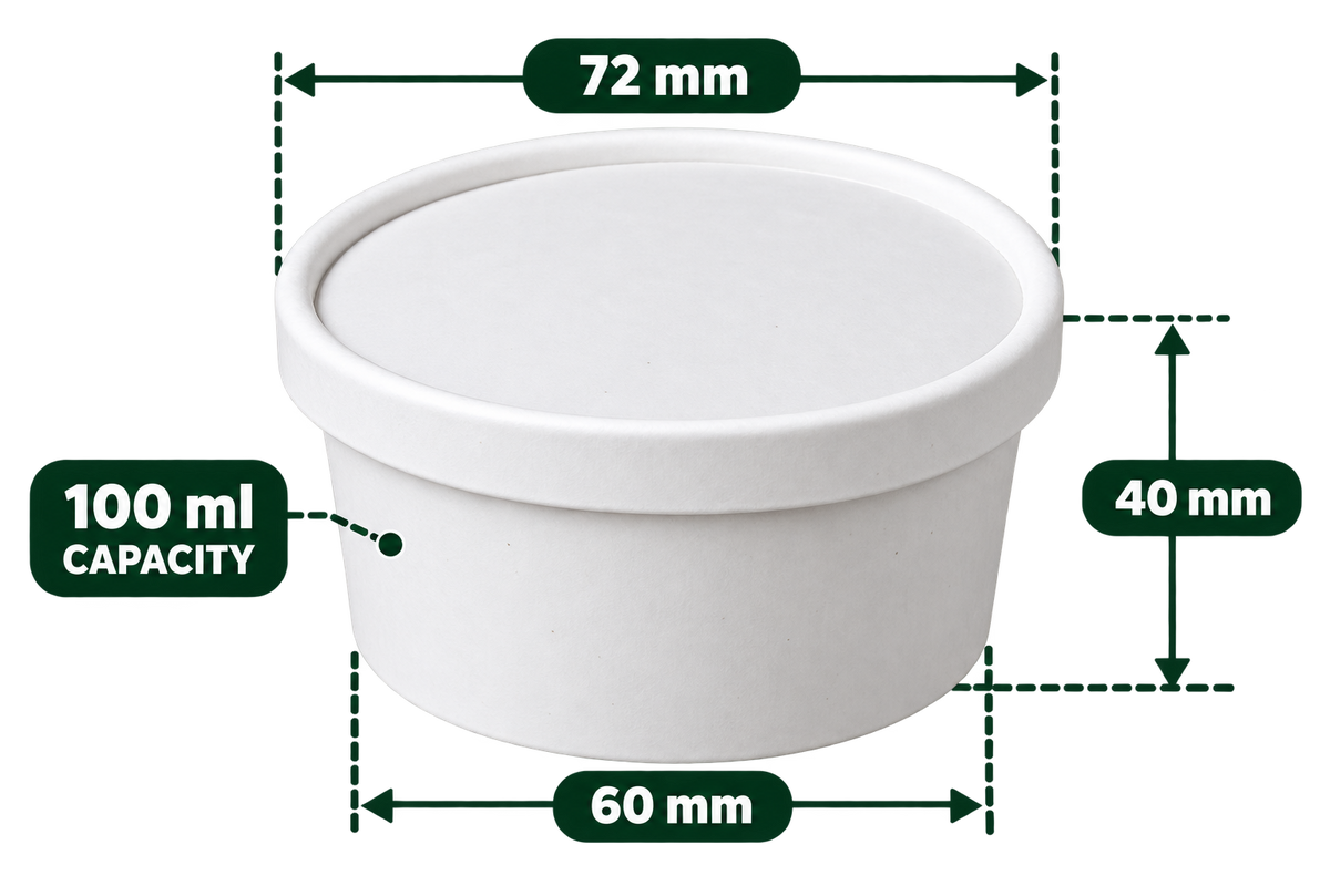 AnnServe Paper Bowl White 100 ml empty bowl; pictured lid not included; food not included
