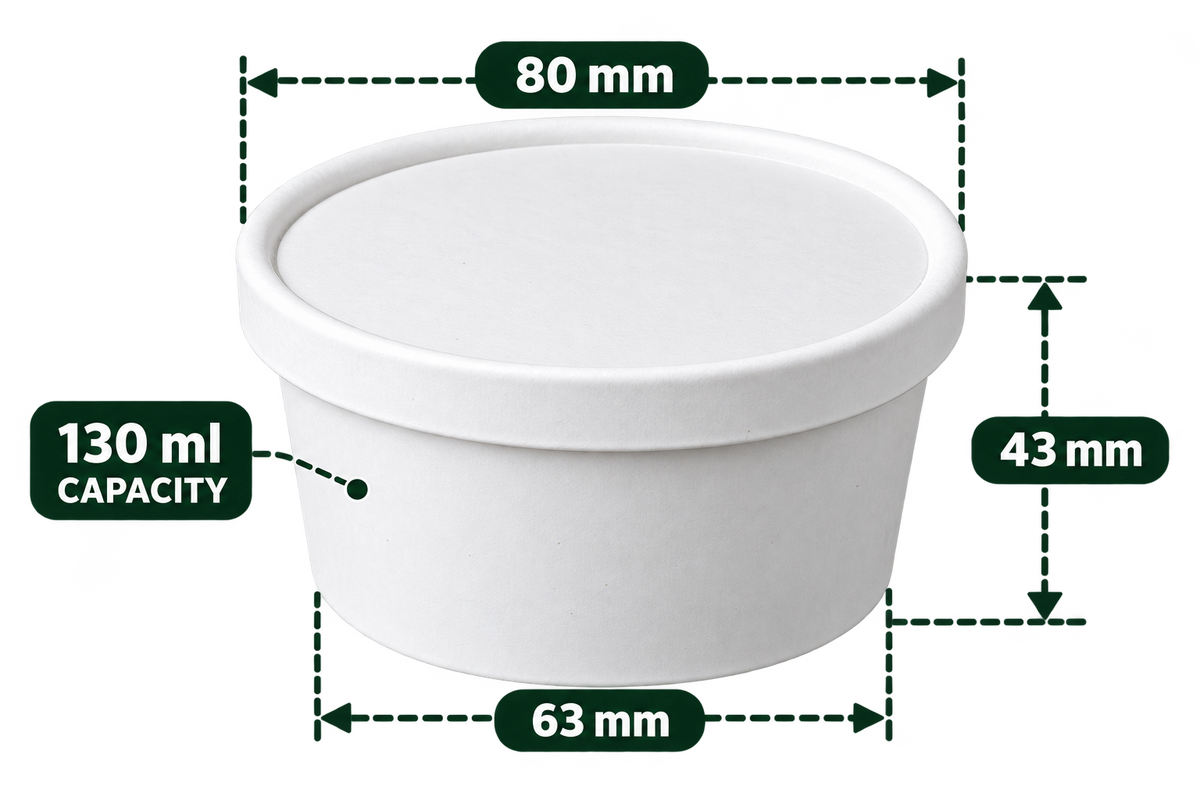 AnnServe Paper Bowl White 130 ml empty bowl; pictured lid not included; food not included