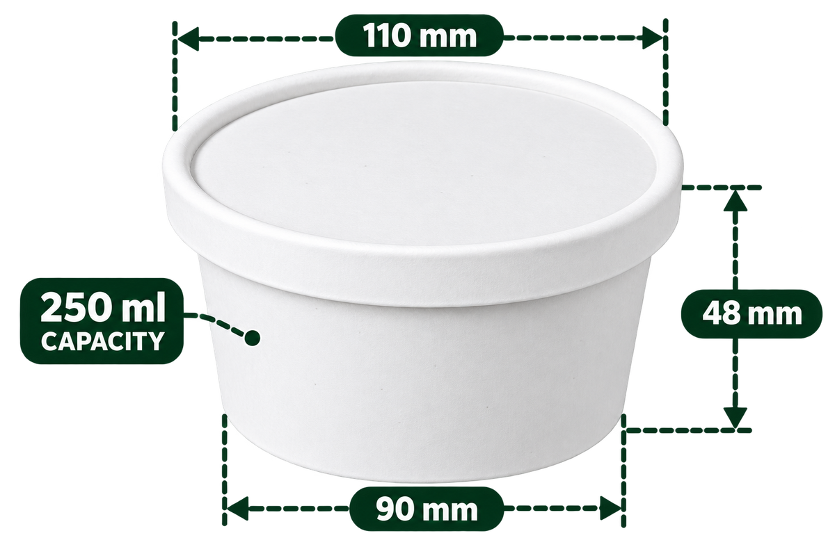 AnnServe Paper Bowl White 250 ml empty bowl; matching 110 mm paper lid sold separately; food not included