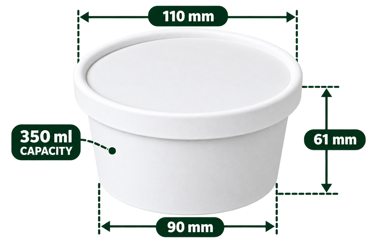 AnnServe Paper Bowl White 350 ml empty bowl; matching 110 mm paper lid sold separately; food not included
