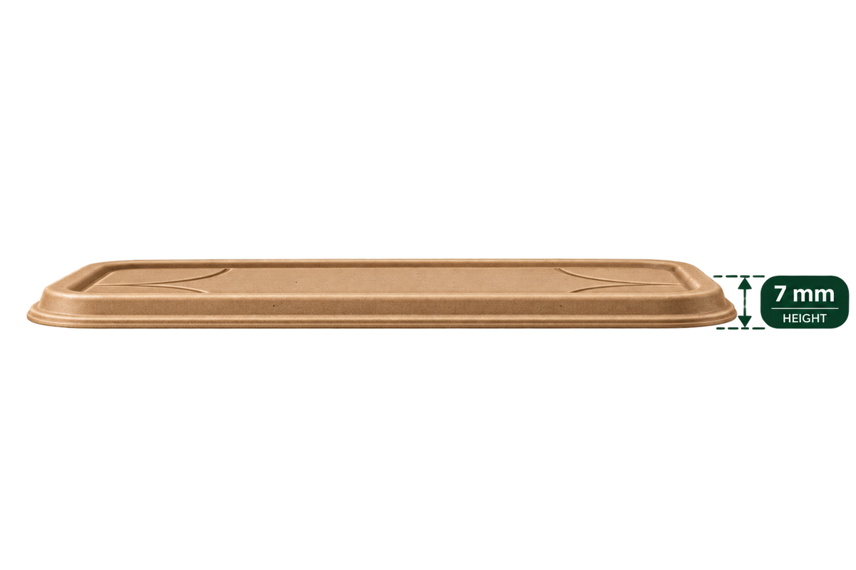 AnnServe 1000ML Premium Bagasse Container Lid for 50/50 and 70/30 layouts - brown - side view