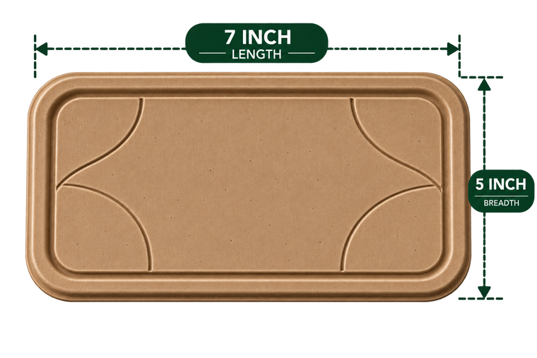 AnnServe 1000ML Premium Bagasse Container Lid for 50/50 and 70/30 layouts - brown - top view with dimensions