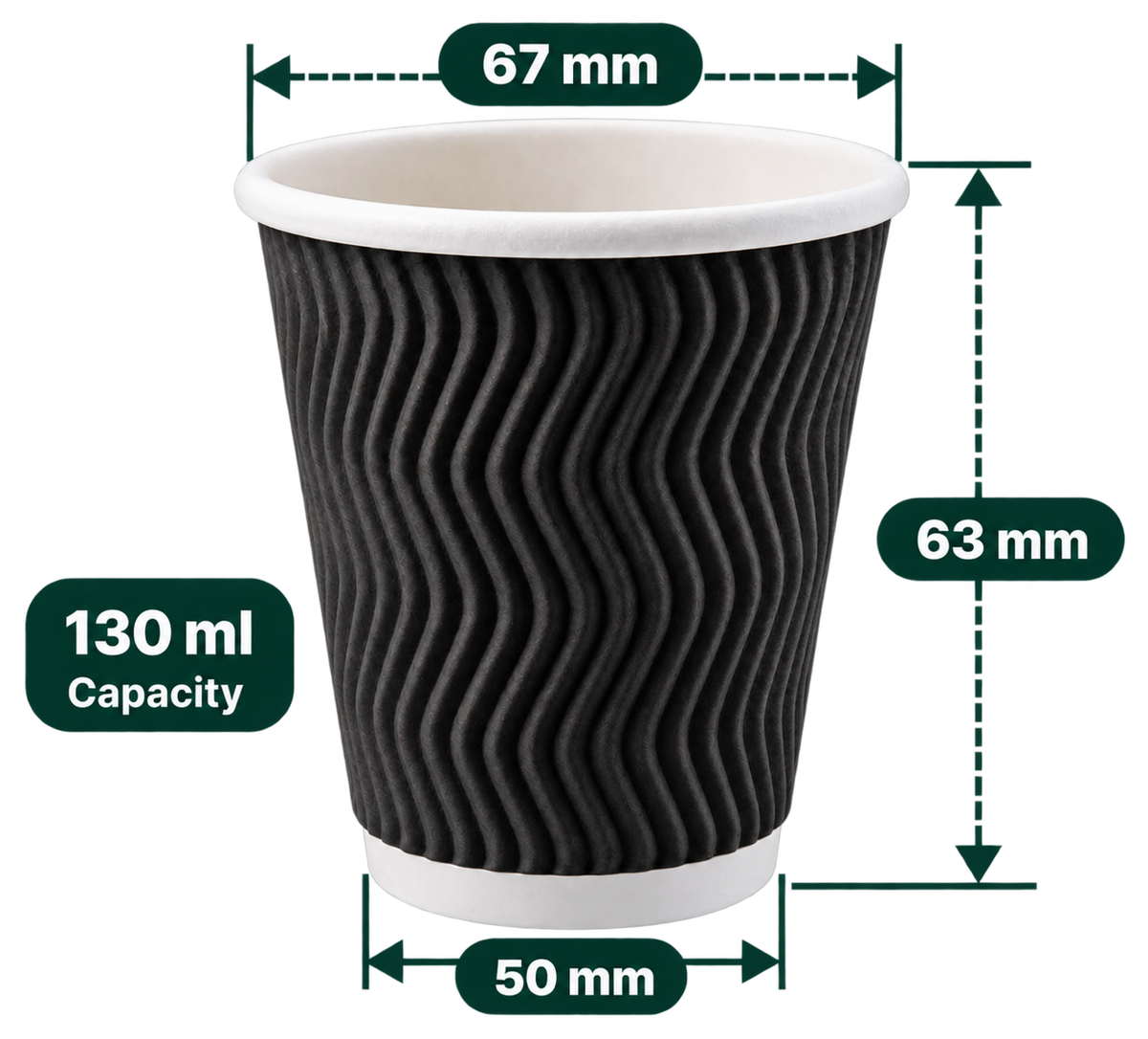 AnnServe Ripple Black Cup 130 ml; 67 mm rim, 50 mm base, 63 mm height; sold by box of 1000