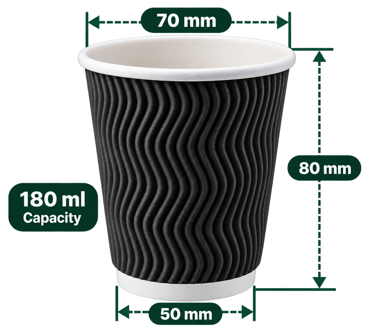 AnnServe Ripple Black Cup 180 ml; 70 mm rim, 50 mm base, 80 mm height; sold by box of 1000