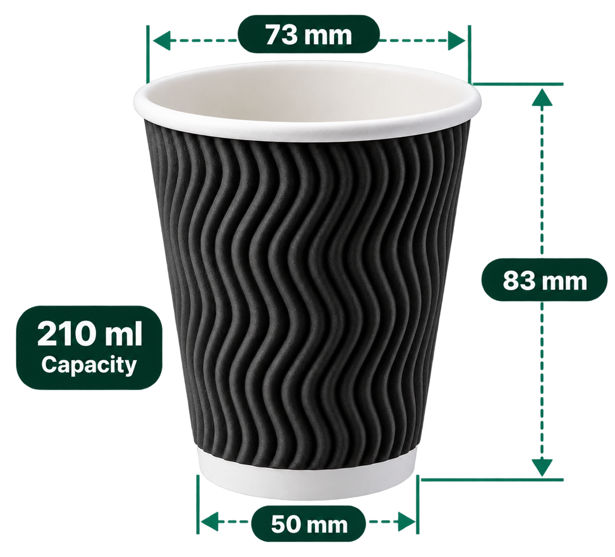AnnServe Ripple Black Cup 210 ml; 73 mm rim, 50 mm base, 83 mm height; sold by box of 1000