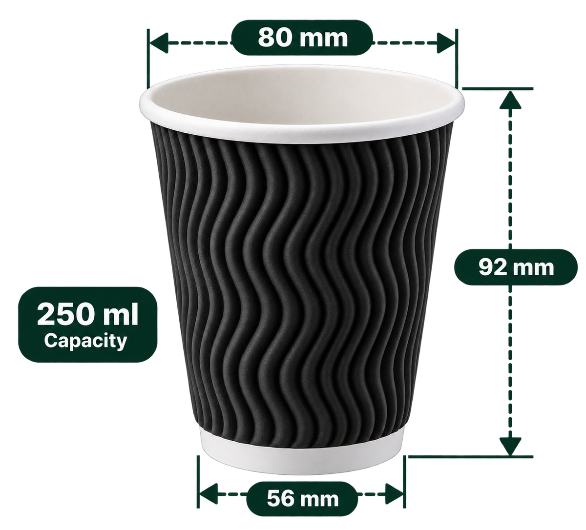 AnnServe Ripple Black Cup 250 ml; 80 mm rim, 56 mm base, 92 mm height; sold by box of 500