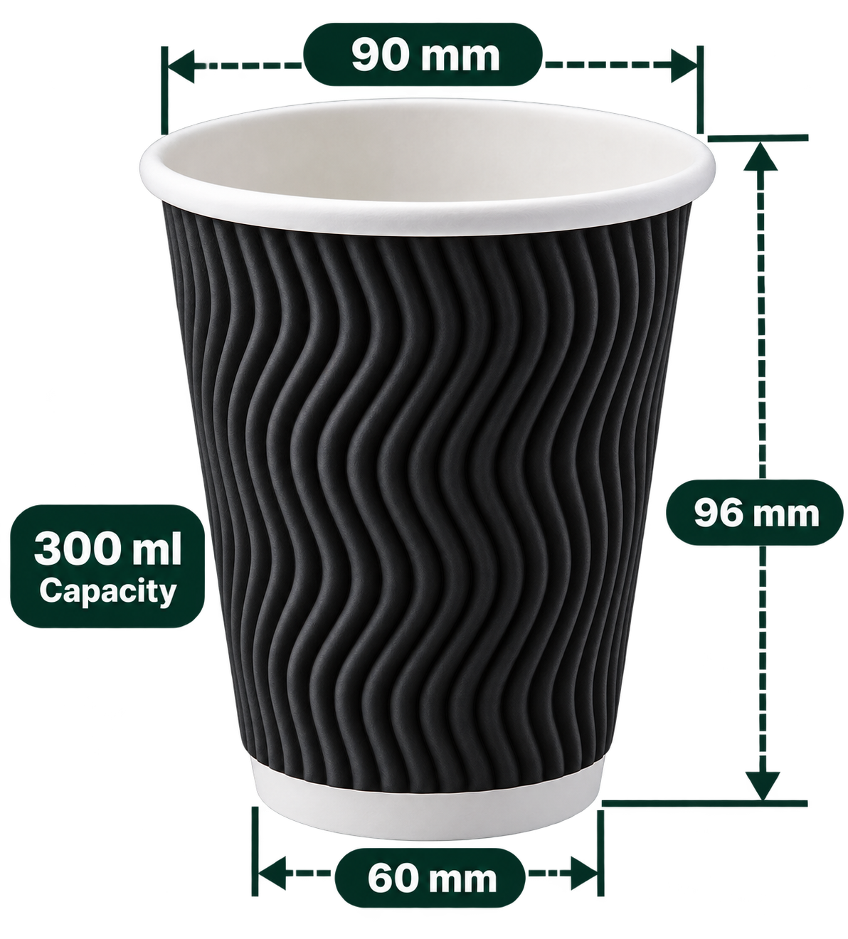 AnnServe Ripple Black Cup 300 ml - 90 mm rim; 90 mm rim, 60 mm base, 96 mm height; sold by box of 500