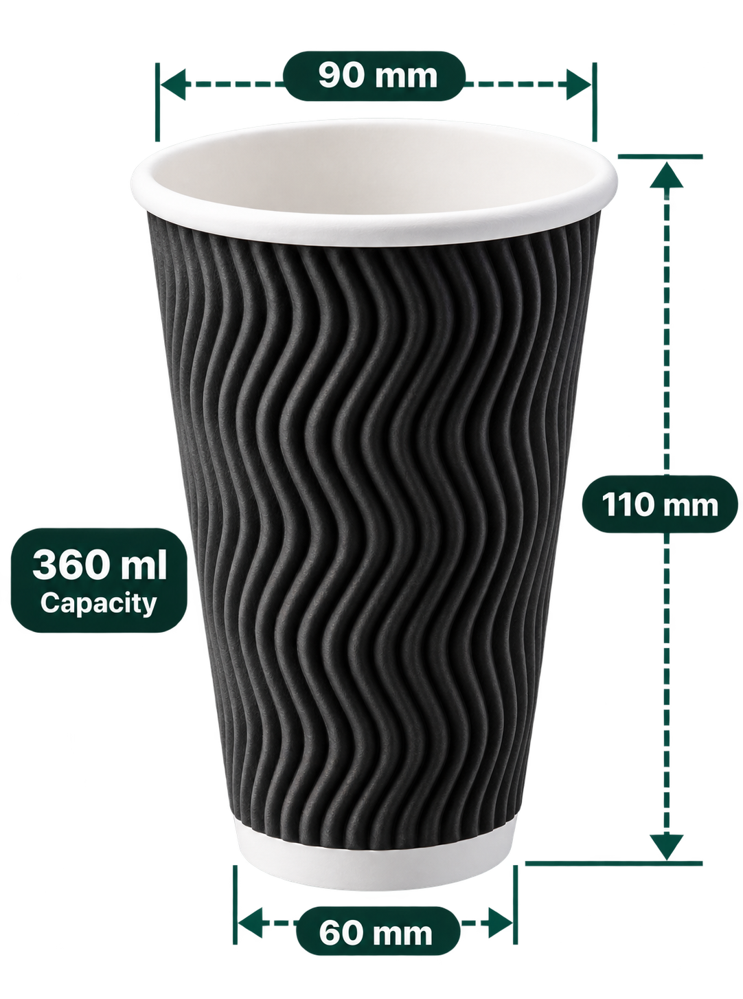 AnnServe Ripple Black Cup 360 ml; 90 mm rim, 60 mm base, 110 mm height; sold by box of 500