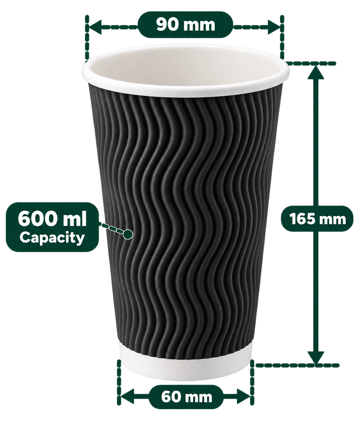 AnnServe Ripple Black Cup 600 ml; 90 mm rim, 60 mm base, 165 mm height; sold by box of 500