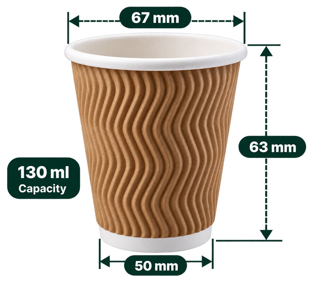 AnnServe Ripple Brown Cup 130 ml; 67 mm rim, 50 mm base, 63 mm height; sold by box of 1000