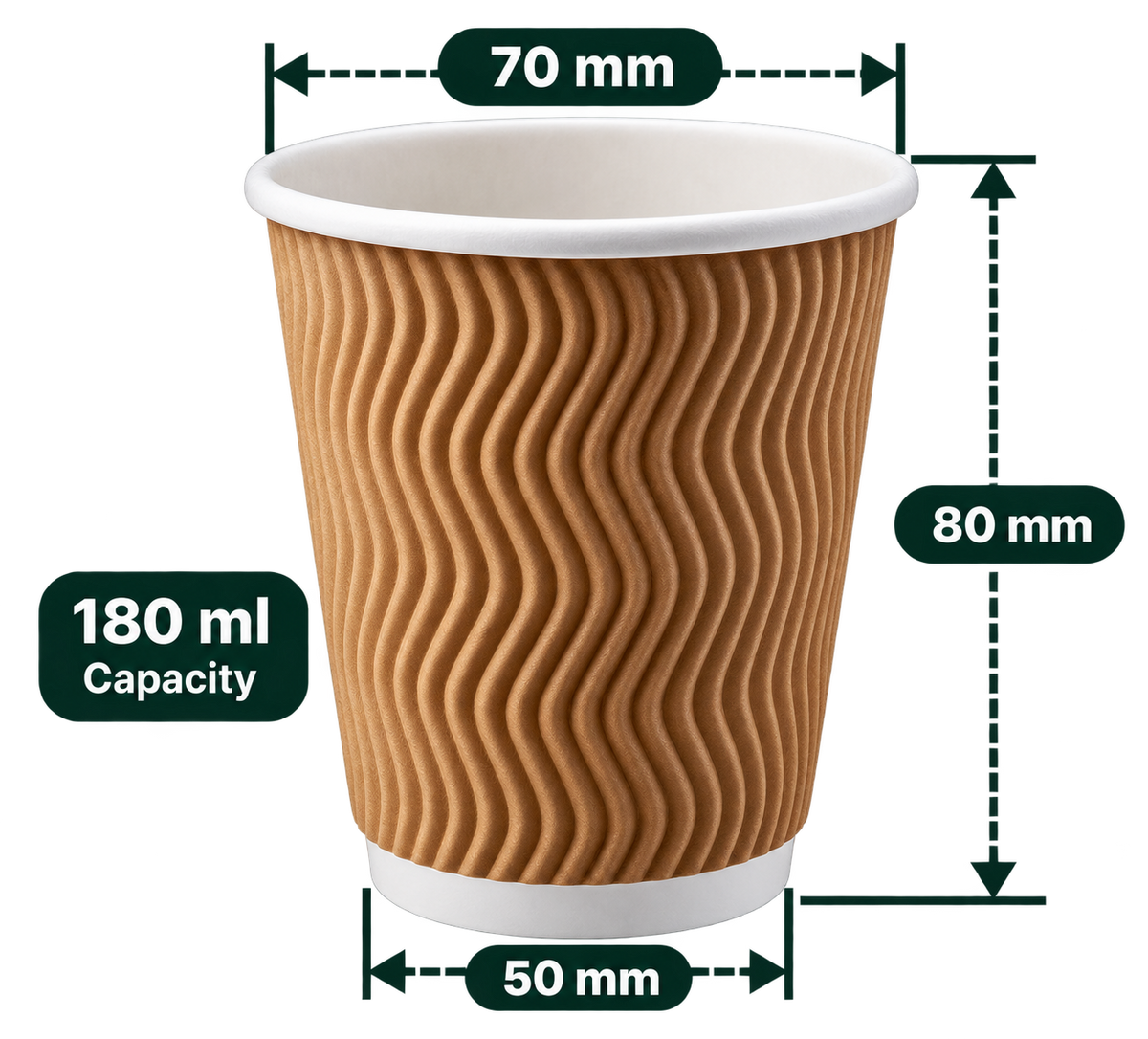 AnnServe Ripple Brown Cup 180 ml; 70 mm rim, 50 mm base, 80 mm height; sold by box of 1000