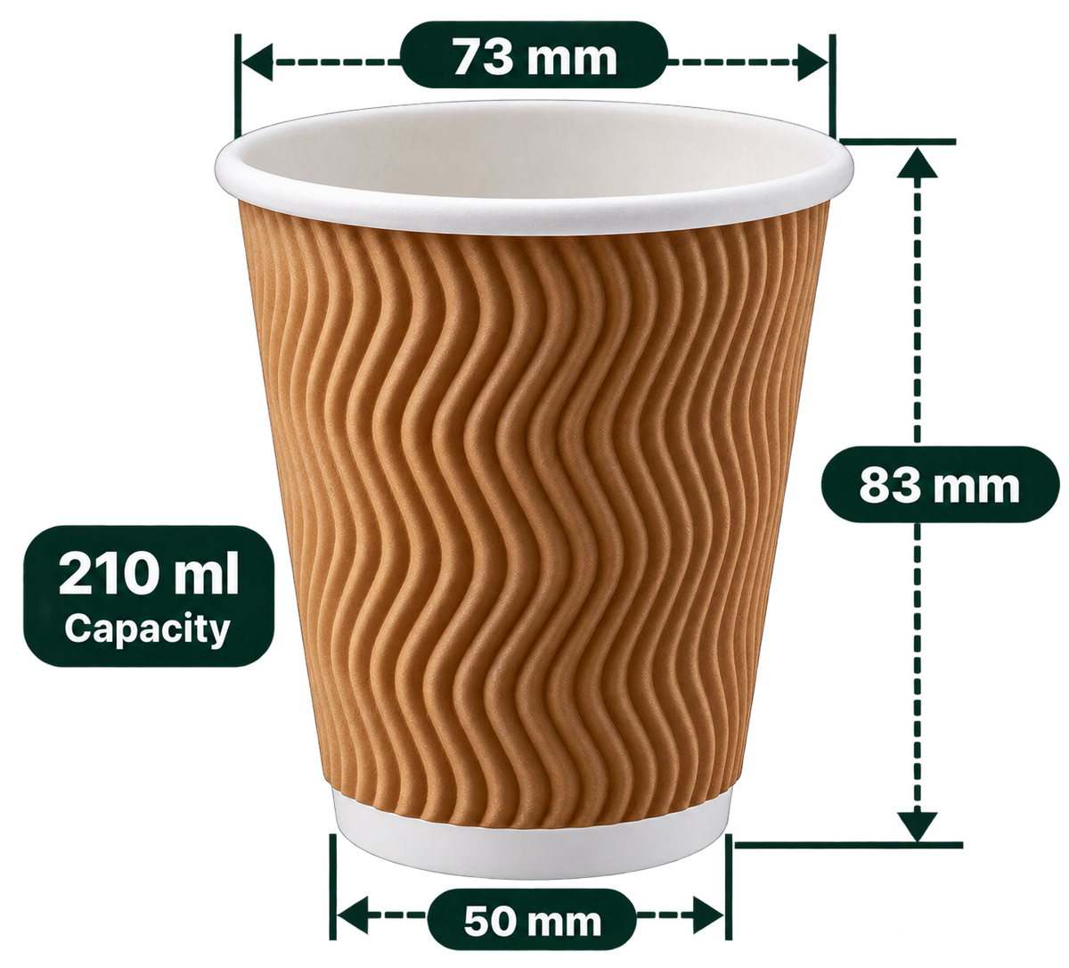 AnnServe Ripple Brown Cup 210 ml; 73 mm rim, 50 mm base, 83 mm height; sold by box of 1000