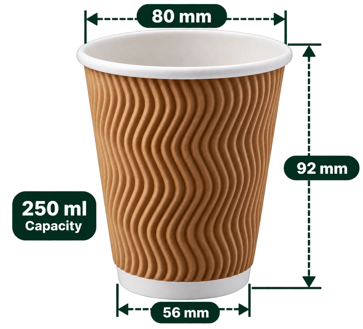AnnServe Ripple Brown Cup 250 ml; 80 mm rim, 56 mm base, 92 mm height; sold by box of 500