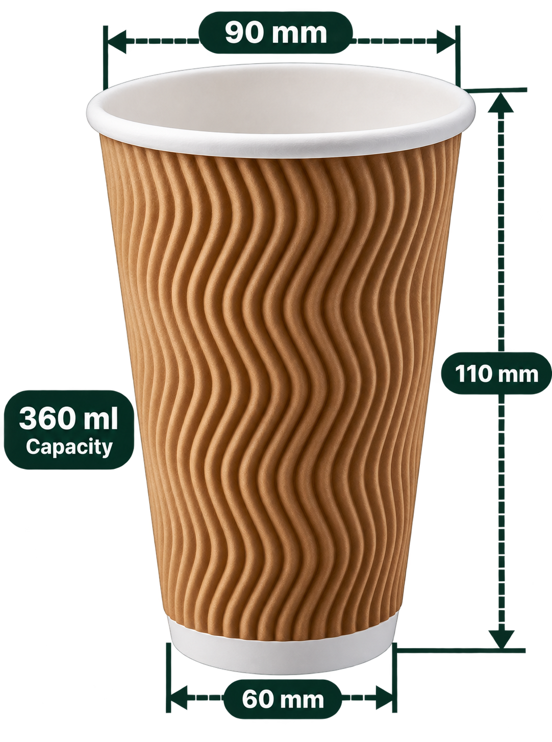 AnnServe Ripple Brown Cup 360 ml; 90 mm rim, 60 mm base, 110 mm height; sold by box of 500