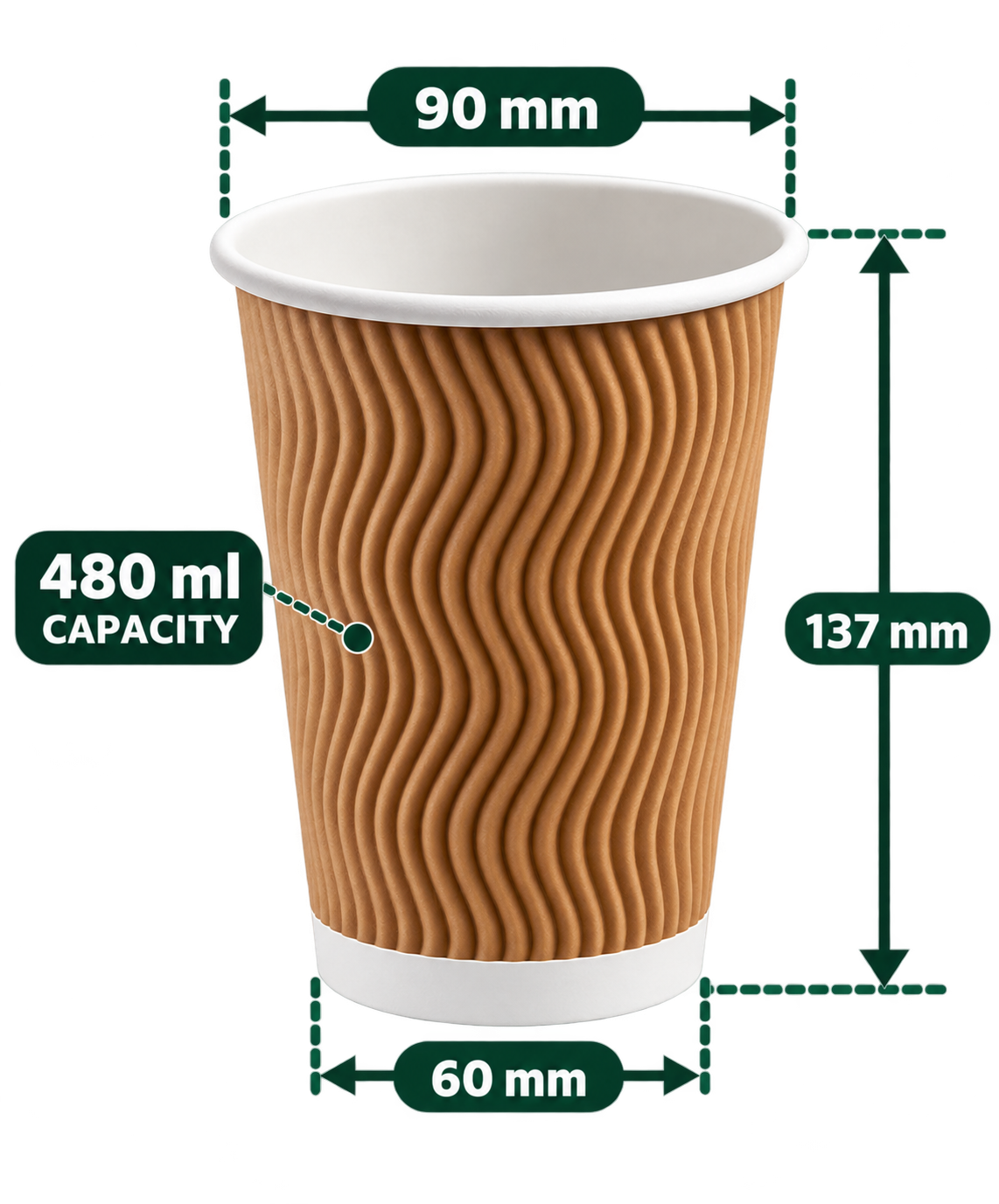 AnnServe Ripple Brown Cup 480 ml; 90 mm rim, 60 mm base, 137 mm height; sold by box of 500
