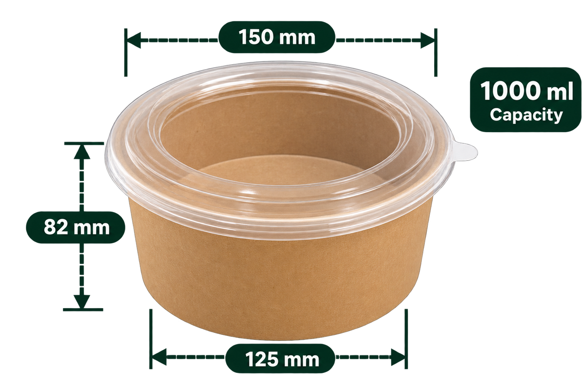 AnnServe Salad Bowl Transparent 1000 ml empty bowl with transparent lid; food not included; 150 mm rim, 125 mm base, 82 mm height