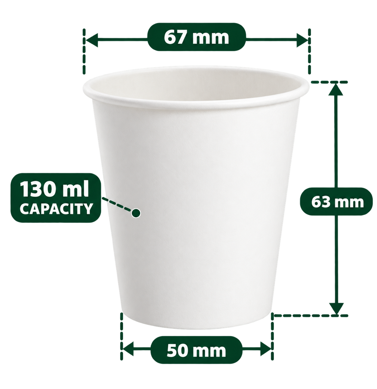AnnServe Single Wall Cup White 130 ml; 67 x 50 x 63 mm top x base x height