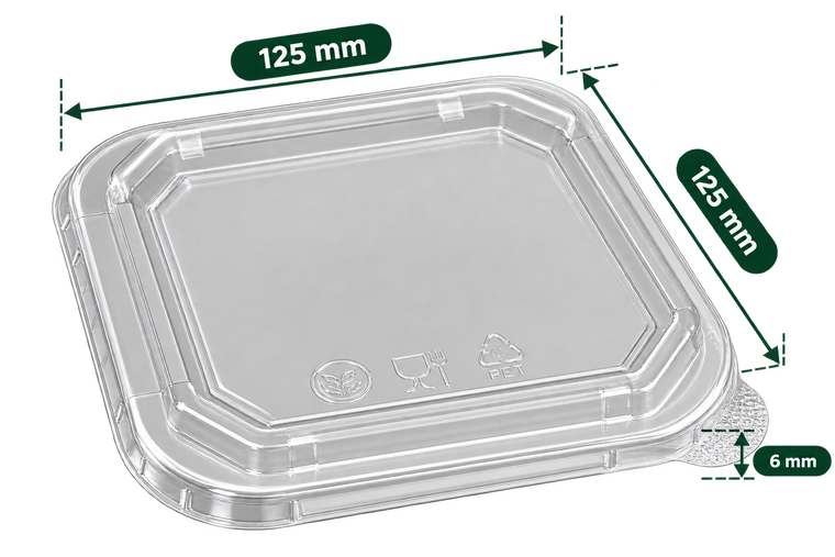 AnnServe Square PET Lid 125 mm lid only; 125 x 125 x 6 mm; containers sold separately