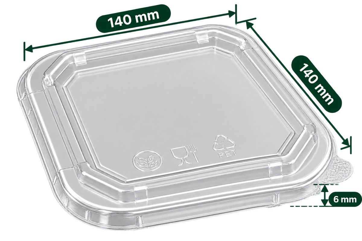 AnnServe Square PET Lid 140 mm lid only; 140 x 140 x 6 mm; containers sold separately