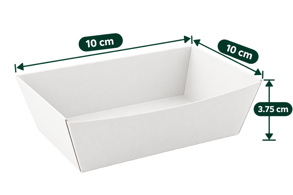 AnnServe White Boat Tray 4 inch empty view; 10 x 10 x 3.75 cm individual tray size