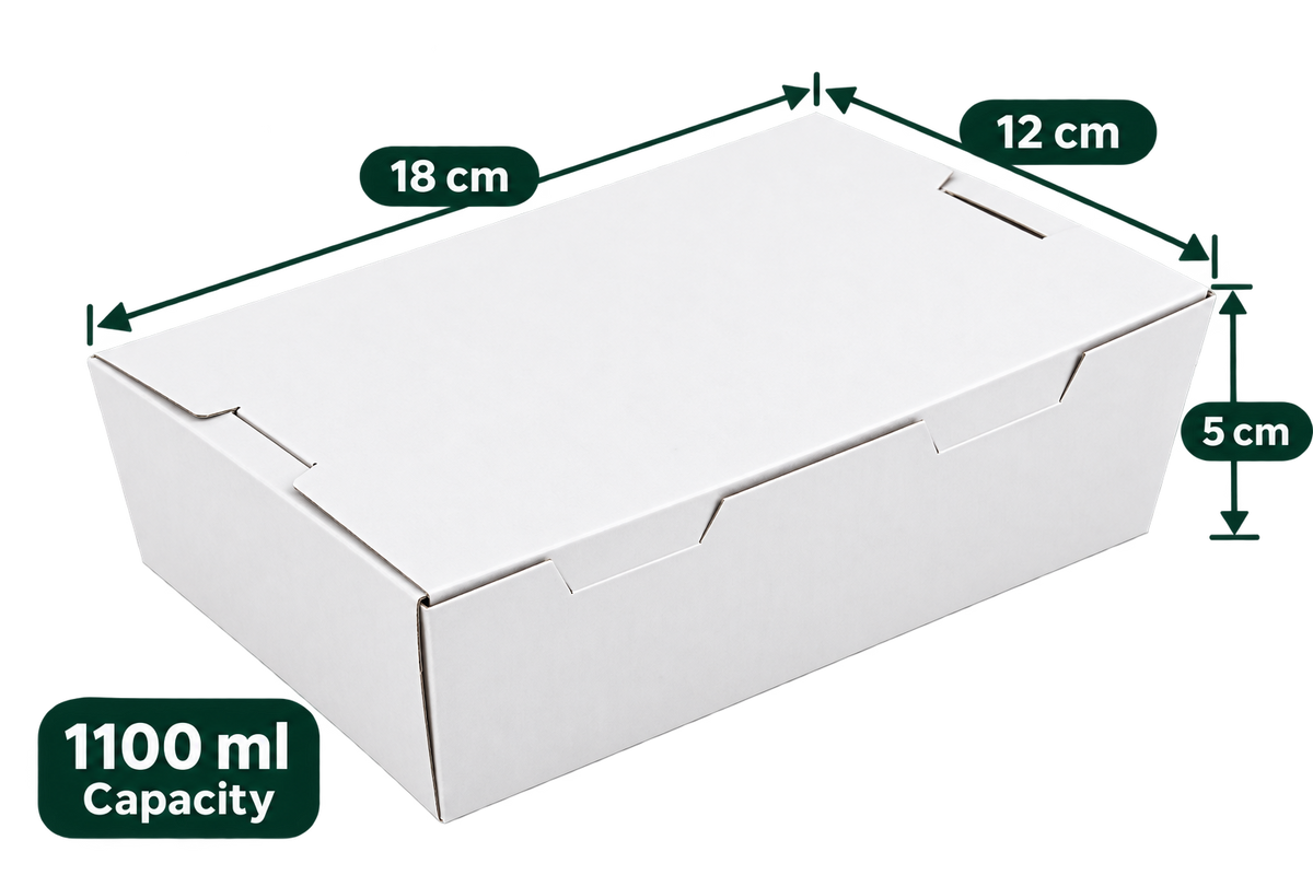 AnnServe White Lunch Box 1100 ml closed view; 18 x 12 x 5 cm; solid lid