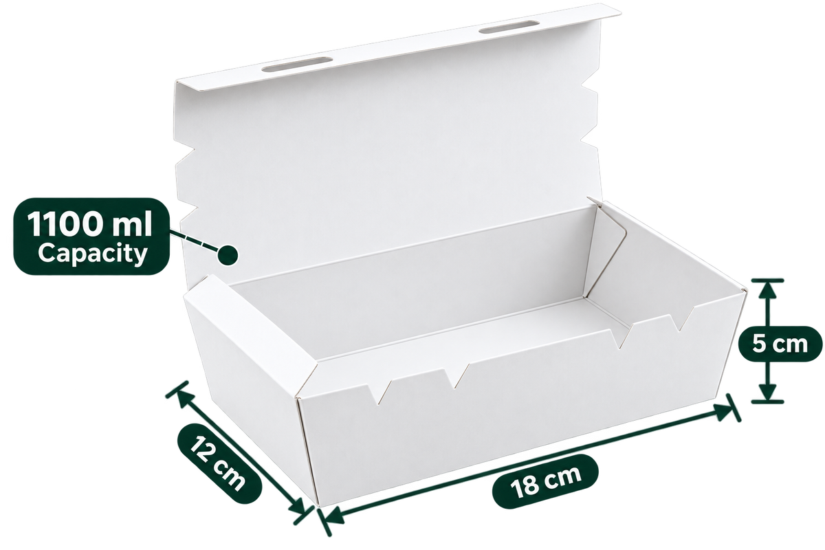 AnnServe White Lunch Box 1100 ml open view; 18 x 12 x 5 cm; solid lid
