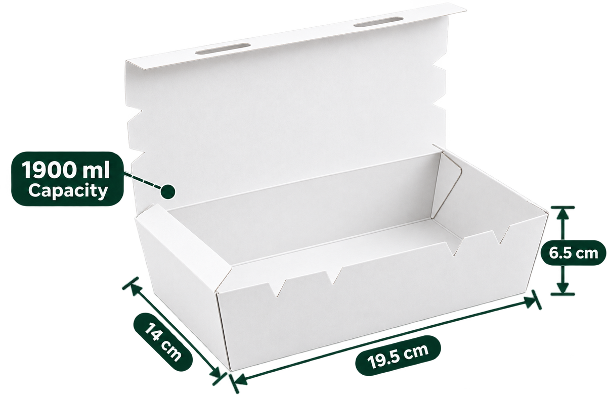 AnnServe White Lunch Box 1900 ml open view; 19.5 x 14 x 6.5 cm; solid lid