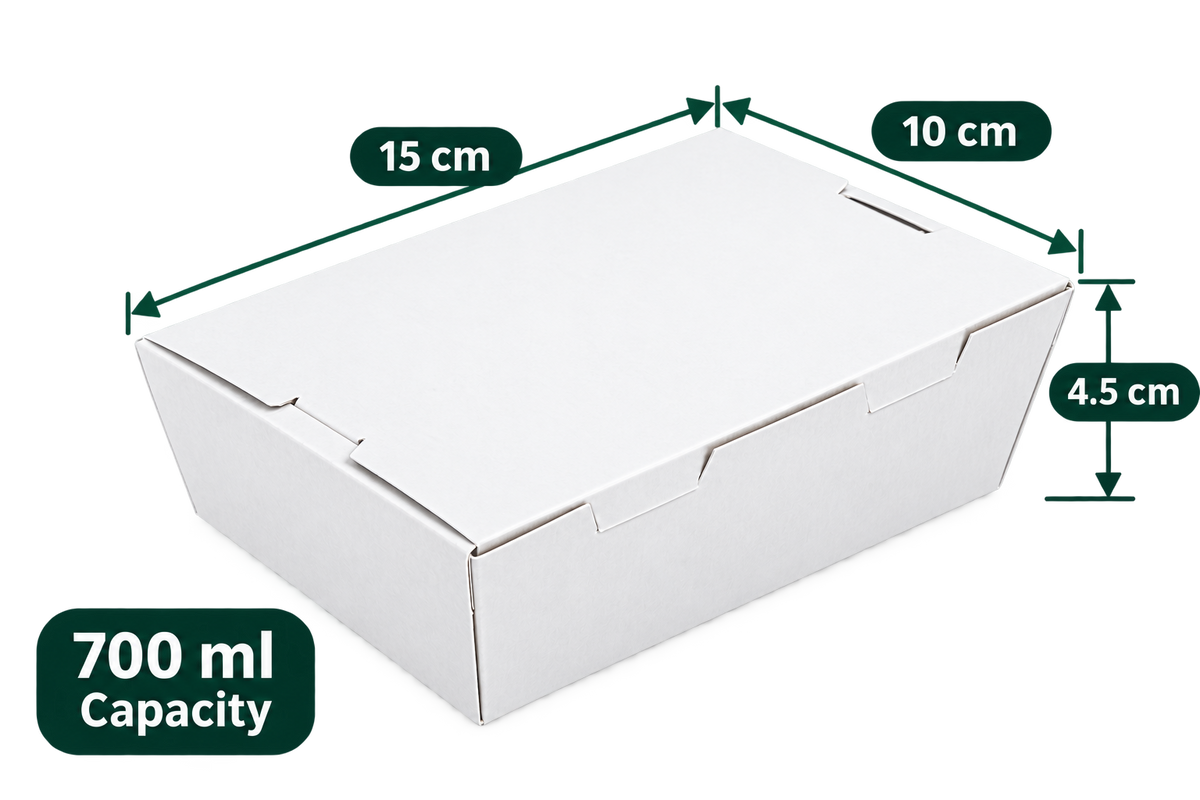 AnnServe White Lunch Box 700 ml closed view; 15 x 10 x 4.5 cm; solid lid