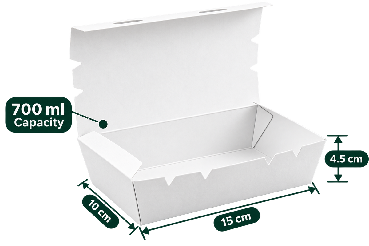AnnServe White Lunch Box 700 ml open view; 15 x 10 x 4.5 cm; solid lid
