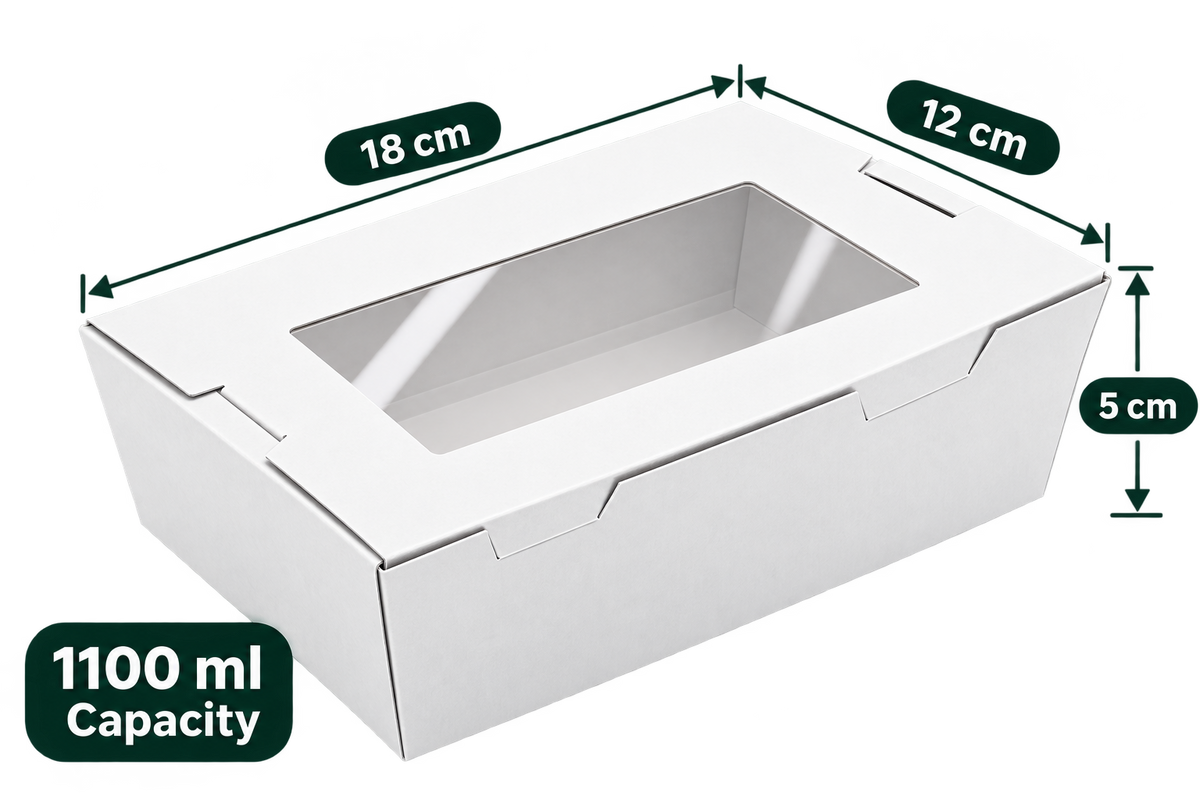 AnnServe White Lunch Box With Window 1100 ml closed view; 18 x 12 x 5 cm; transparent window lid