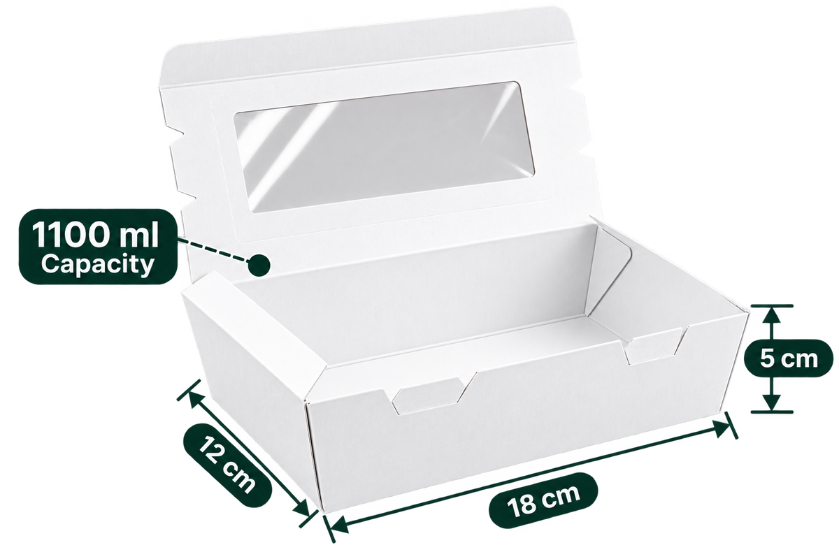 AnnServe White Lunch Box With Window 1100 ml open view; 18 x 12 x 5 cm; transparent window lid