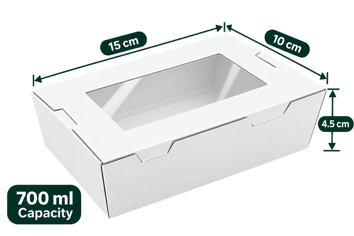 AnnServe White Lunch Box With Window 700 ml closed view; 15 x 10 x 4.5 cm; transparent window lid