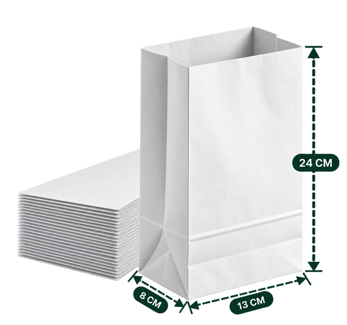 AnnServe White Non-Handle Bag 13 x 8 x 24 cm width x gusset x height; MG White, 50 GSM